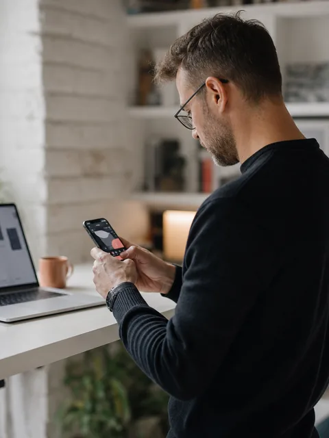 Mobile developer testing an app on a phone